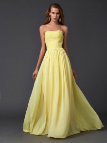 A-Line/Princess Strapless Sleeveless Pleats Long Chiffon Dresses