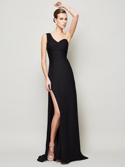 Sheath/Column One-Shoulder Sleeveless Pleats Long Chiffon Dresses [40491]