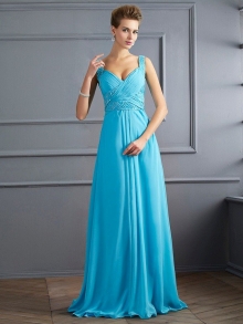 A-Line/Princess Straps Sleeveless Pleats Long Chiffon Dresses