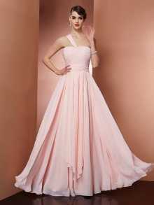 A-Line/Princess One-Shoulder Sleeveless Pleats Long Chiffon Dresses