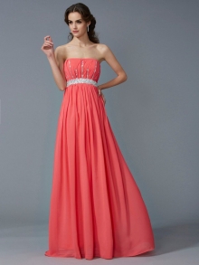 A-Line/Princess Strapless Sleeveless Beading Long Chiffon Dresses