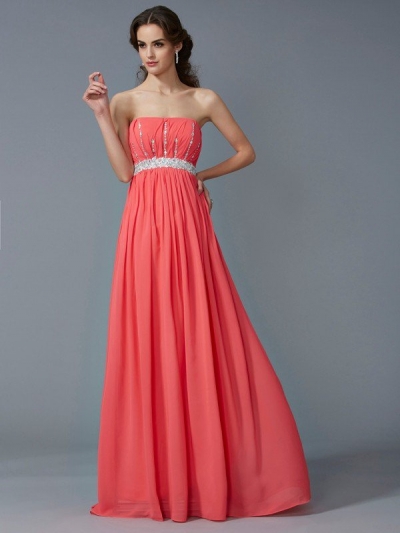 A-Line/Princess Strapless Sleeveless Beading Long Chiffon Dresses [40573]