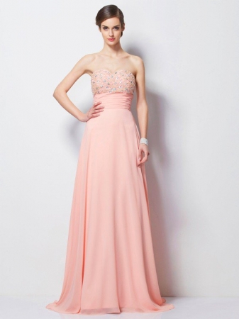 A-Line/Princess Sweetheart Sleeveless Beading Long Chiffon Dresses