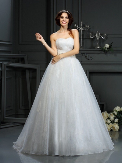 A-Line/Princess Sweetheart Applique Sleeveless Long Organza Wedding Dresses [50131]