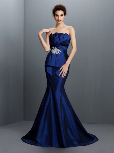 Trumpet/Mermaid Strapless Beading Sleeveless Long Taffeta Dresses [50173]