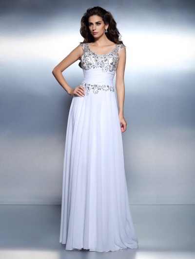 A-Line/Princess Scoop Beading Sleeveless Rhinestone Long Chiffon Dresses [50307]