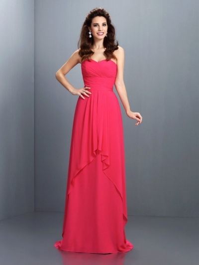 A-Line/Princess Sweetheart Pleats Sleeveless Long Chiffon Bridesmaid Dresses [50483]