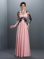 A-Line/Princess V-neck Applique 3/4 Sleeves Long Chiffon Dresses