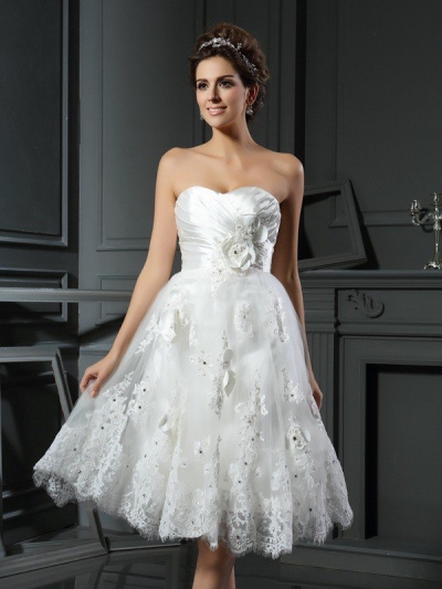 A-Line/Princess Sweetheart Ruched Sleeveless Short Satin Wedding Dresses [51015]