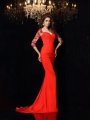 Trumpet/Mermaid Bateau Applique 3/4 Sleeves Long Elastic Woven Satin Dresses