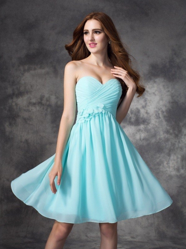 A-line/Princess Sweetheart Ruffles Sleeveless Short Chiffon Bridesmaid Dresses