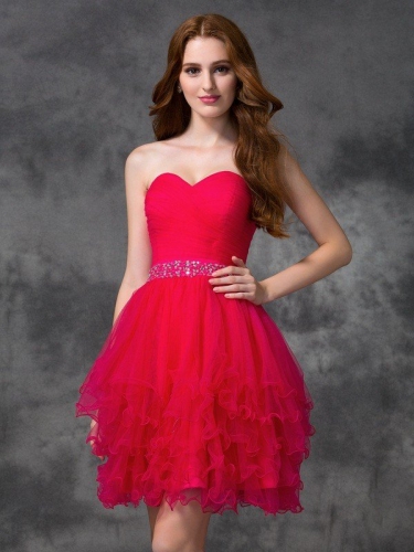 A-line/Princess Sweetheart Beading Sleeveless Short Satin Cocktail Dresses