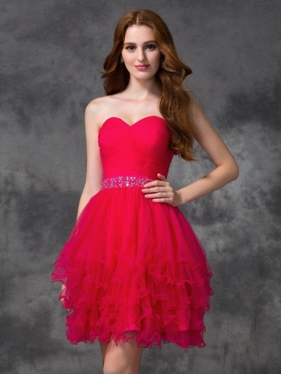 A-line/Princess Sweetheart Beading Sleeveless Short Satin Cocktail Dresses [60396]