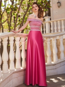 A-Line/Princess Off-the-Shoulder Beading Sleeveless Satin Floor-Length Two Piece Dresses