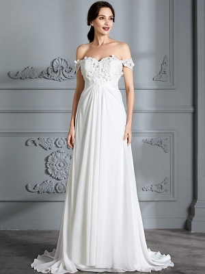 A-Line/Princess Off-the-Shoulder Sleeveless Chiffon Floor-Length Wedding Dresses