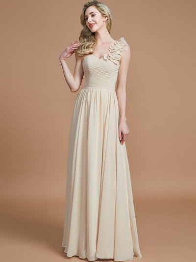 A-Line/Princess One-Shoulder Sleeveless Floor-Length Chiffon Bridesmaid Dresses