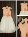 A-line/Princess Scoop Sleeveless Sequin Tea-Length Tulle Flower Girl Dresses