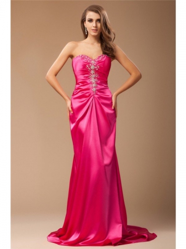 Trumpet/Mermaid Sweetheart Sleeveless Beading Long Elastic Woven Satin Dresses