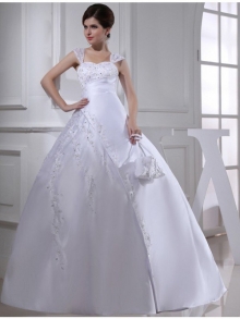 Ball Gown Beading Sleeveless Straps Long Satin Wedding Dresses