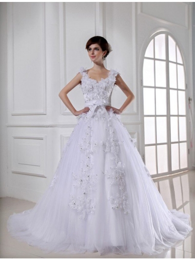 Ball Gown Beading Long Satin Tulle Strapless Sleeveless Wedding Dresses [N13ZAYS5628]