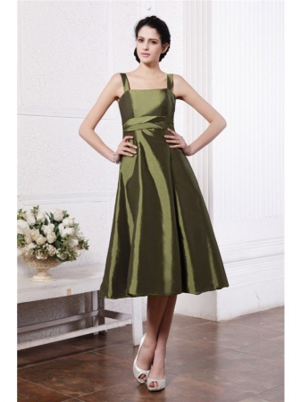 A-Line/Princess Square Sleeveless Ruffles Short Taffeta Bridesmaid Dresses