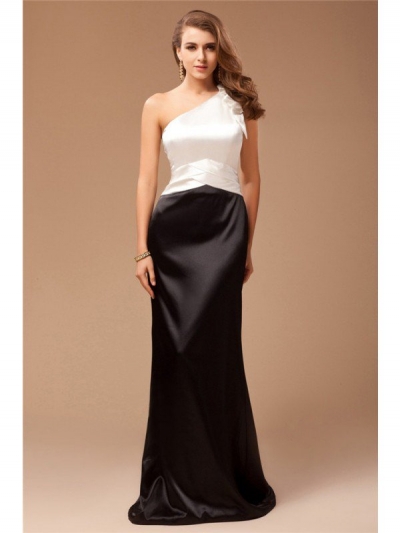 Sheath/Column One-Shoulder Ruffles Sleeveless Long Satin Bridesmaid Dresses [N13ZYDRESS75]