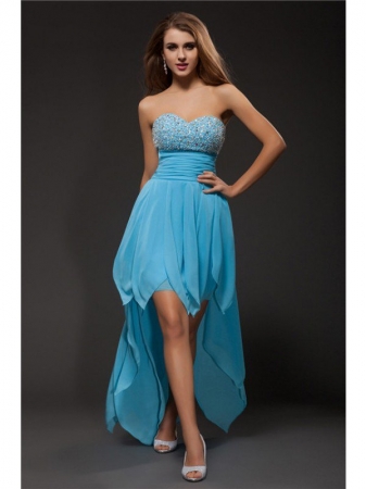 A-Line/Princess Sweetheart Beading Sleeveless High Low Chiffon Cocktail Dresses