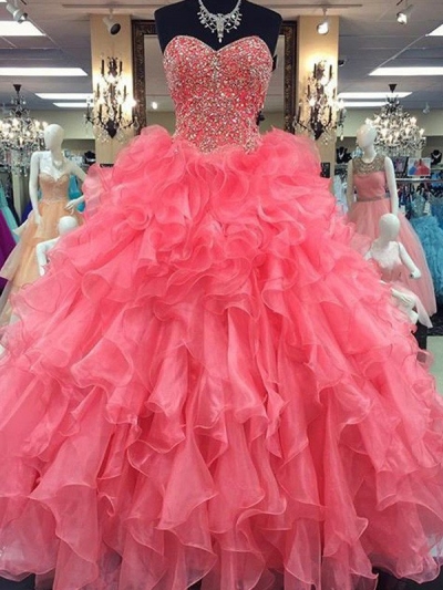 Ball Gown Sweetheart Sleeveless Floor-Length Beading Organza Dresses