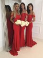 Trumpet/Mermaid Off-the-Shoulder Sleeveless Jersey Floor-Length Bridesmaid Dresses