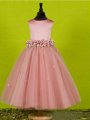 A-line/Princess Scoop Sleeveless Bowknot Long Tulle Flower Girl Dresses