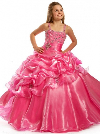 Ball Gown Straps Sleeveless Beading Long Taffeta Flower Girl Dresses