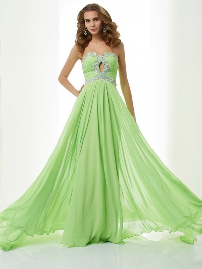 A-Line/Princess Sleeveless Sweetheart Beading Long Chiffon Dresses [40048]