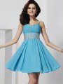 A-Line/Princess Spaghetti Straps Sleeveless Rhinestone Short Chiffon Homecoming Dresses