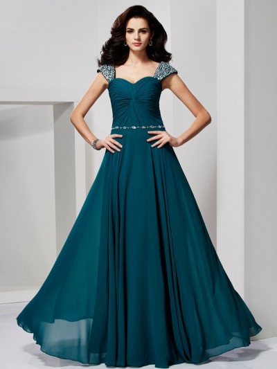 A-Line/Princess Sweetheart Sleeveless Beading Long Chiffon Dresses [40199]