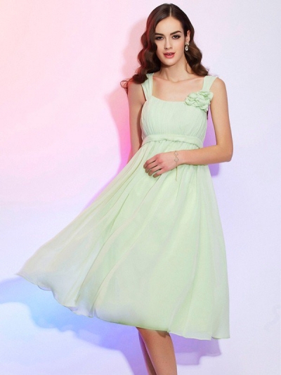 A-Line/Princess Straps Sleeveless Pleats Short Chiffon Bridesmaid Dresses [40348]