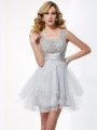 A-Line/Princess Straps Sleeveless Beading Short Elastic Woven Satin Homecoming Dresses