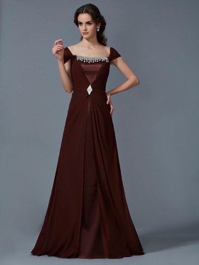 A-Line/Princess Strapless Short Sleeves Long Chiffon Dresses [40457]