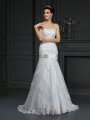 Sheath/Column Strapless Applique Sleeveless Long Satin Wedding Dresses