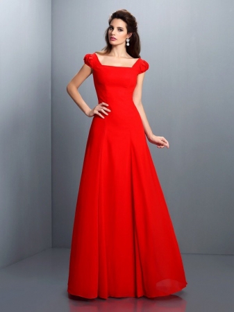 A-Line/Princess Bateau Short Sleeves Long Satin Dresses