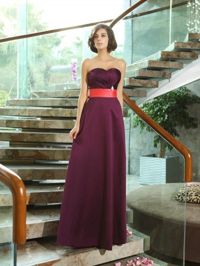 A-Line/Princess Sweetheart Sleeveless Long Satin Bridesmaid Dresses [50443]