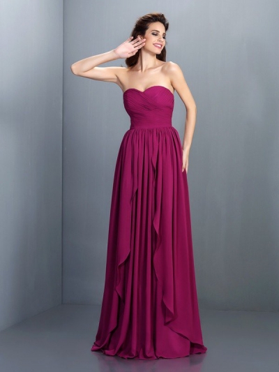 A-Line/Princess Sweetheart Pleats Sleeveless Long Chiffon Dresses [50570]