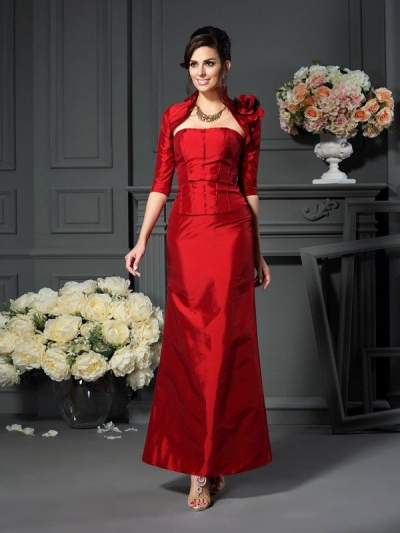 A-Line/Princess Strapless Hand-Made Flower Sleeveless Long Taffeta Mother of the Bride Dresses [50841]