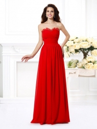 A-Line/Princess Sweetheart Beading Sleeveless Long Chiffon Dresses