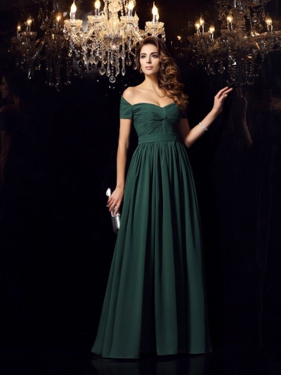 A-Line/Princess Off-the-Shoulder Ruched Sleeveless Long Chiffon Dresses [51150]