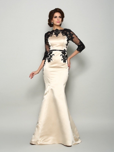 Trumpet/Mermaid Bateau Lace 1/2 Sleeves Long Satin Mother of the Bride Dresses [51221]