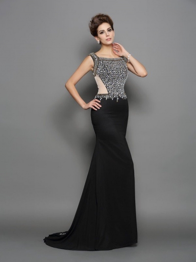 Trumpet/Mermaid Square Beading Sleeveless Long Chiffon Dresses