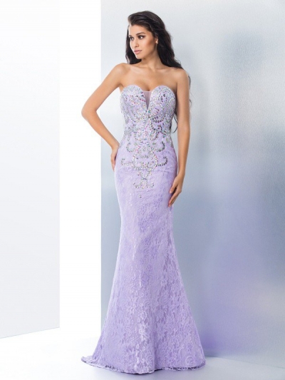 Trumpet/Mermaid Sweetheart Beading Sleeveless Long Lace Dresses [60141]