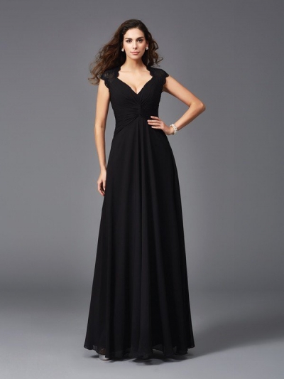 A-Line/Princess V-neck Sleeveless Long Chiffon Bridesmaid dresses [60258]