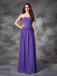 A-line/Princess Sweetheart Ruffles Sleeveless Long Chiffon Bridesmaid Dresses