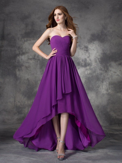 A-line/Princess Sweetheart Ruffles Sleeveless High Low Chiffon Bridesmaid Dresses [60275]